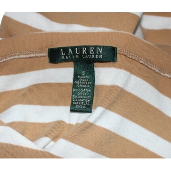 Lauren Ralph Lauren Knit Top Gold White Stripes T Shirt Rolled Cuffs Size S - Picture 4 of 4